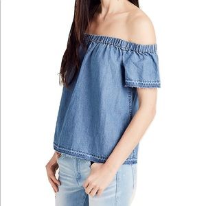 True Religion Off The Shoulder Top in Indigo